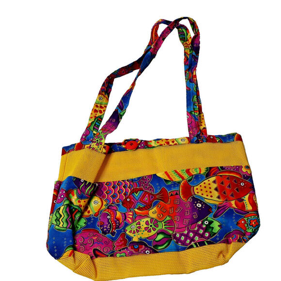 VTG 80s 90s Colorful Fish AOP Bag Colorful Rainbow Mesh Art Quirky Gift Purse - Picture 1 of 7